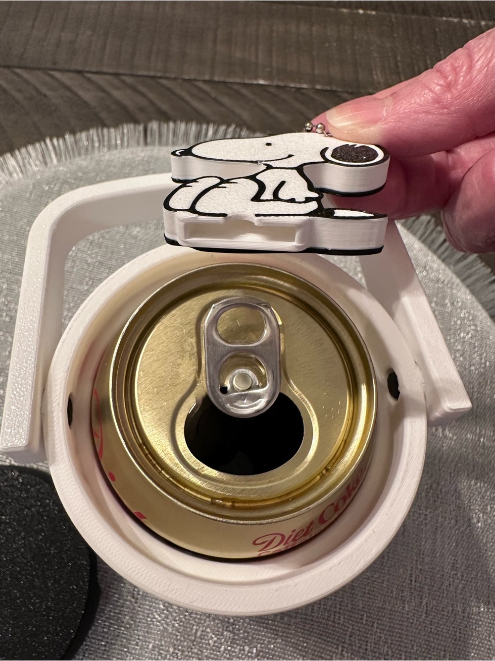 Snoopy Themed Black & White Can Cooler with Can Tab Opener Charm & Straw Topper - Picture 7 of 7